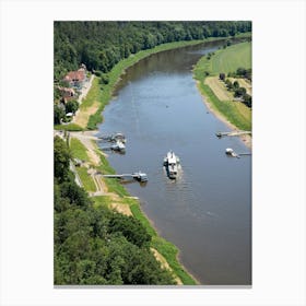 Elbe river with steamboat and ferry in Saxon Switzerland Canvas Print