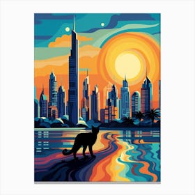 Dubai, United Arab Emirates Skyline With A Cat 1 Canvas Print
