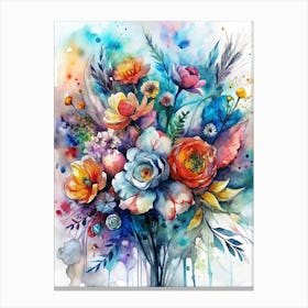 Watercolor Flowers In A Vase Canvas Print