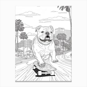 English Bulldog Dog Skateboarding Line Art 4 Canvas Print