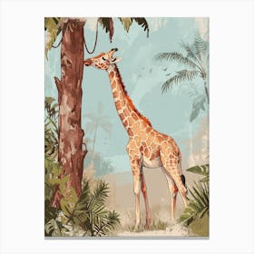 Giraffe Scratching Against A Tree Canvas Print