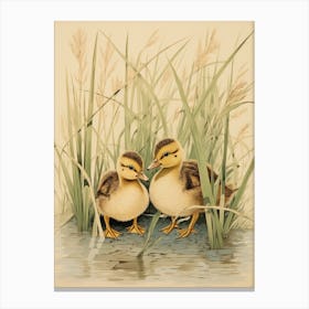 Two Ducklings Japanese Woodblock Style  4 Canvas Print