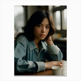 Asian Girl In Denim Jacket-Reimagined Canvas Print