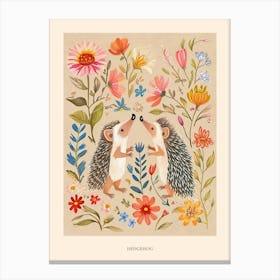 Folksy Floral Animal Drawing Hedgehog 6 Poster Canvas Print