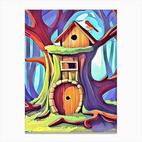 Birdhouse In The Woods #2 Cartoon Style Canvas Print
