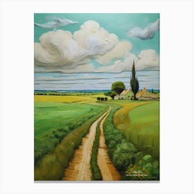Green plains, distant hills, country houses,renewal and hope,life,spring acrylic colors.13 Canvas Print