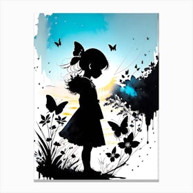 Little Girl With Butterflies Canvas Print