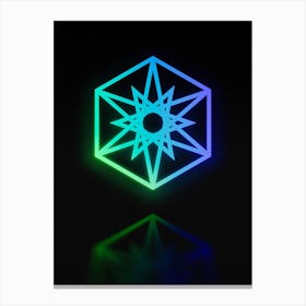 Neon Blue and Green Abstract Geometric Glyph on Black n.0022 Canvas Print
