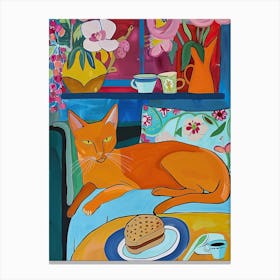 Tea Time With A Abyssinian Cat 1 Canvas Print