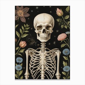Botanical Skeleton Vintage Flowers Painting (42) Canvas Print