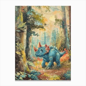 Triceratops In The Woodland Storybook Painting 2 Canvas Print