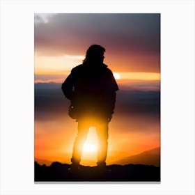 Silhouette Of A Man At Sunset 1 Canvas Print