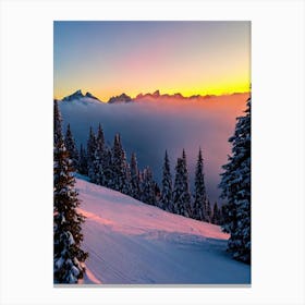 Les Diablerets, Switzerland 1 Sunrise Skiing Poster Canvas Print