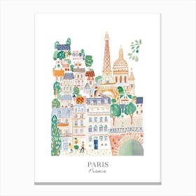 Paris France 2 Gouache Travel Illustration Canvas Print
