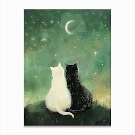 Two Cats Looking At The Moon 4 Canvas Print