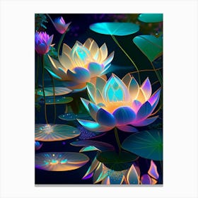 Lotus Flowers In Garden Holographic 4 Canvas Print