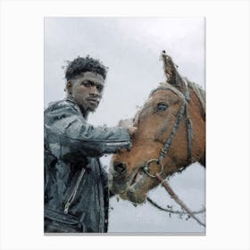 Black Horseman And A Horse Oil Painting Canvas Print