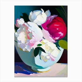 Bowl Of Beauty Peonies White Colourful 1 Painting Canvas Print