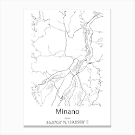 Minano,Japan Minimalist Map Canvas Print