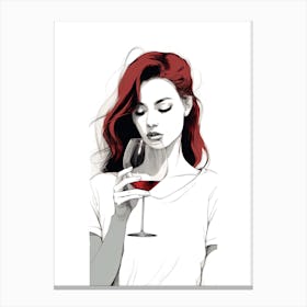 Girl With Red Hair Drinking Wine Canvas Print