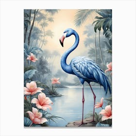 Floral Blue Flamingo Painting (7) Canvas Print