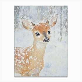 Fawn In The Snow. Acrylic Christmas Illustration for Kids Room. Nursery Canvas Print