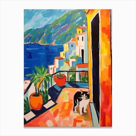 Painting Of A Cat In Amalfi Coast Italy 2 Canvas Print