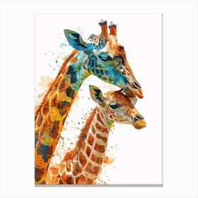 Giraffe & Calf Water Colour Style 2 Canvas Print