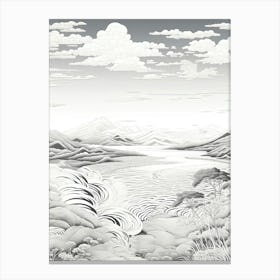 Ishigaki Island In Okinawa, Ukiyo E Black And White Line Art Drawing 2 Canvas Print