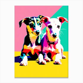'Greyhound Pups', This Contemporary art brings POP Art and Flat Vector Art Together, Colorful Art, Animal Art, Home Decor, Kids Room Decor, Puppy Bank - 62nd Canvas Print