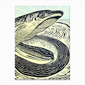 Frilled Shark Linocut Canvas Print
