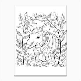 Line Art Jungle Animal Indian Rhinoceros 3 Canvas Print
