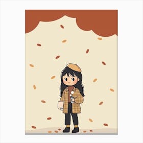 Cartoon Girl In Autumn Canvas Print