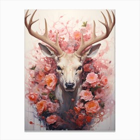 Deer With Roses Canvas Print