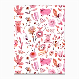 Pigs And Florals Canvas Print