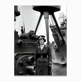 Woman In Uniform In Front Of A Ship Canvas Print