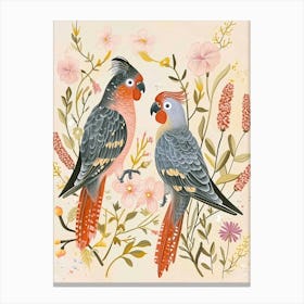 Folksy Floral Animal Drawing Parrot 1 Canvas Print