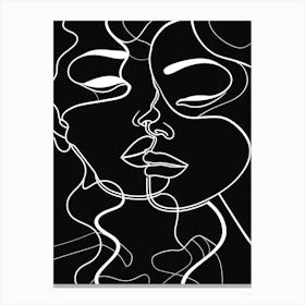 Black And White Abstract Women Faces In Line 5 Canvas Print