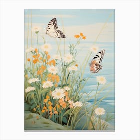 Butterflies In Wild Flowers Japanese Style Painting 5 Canvas Print