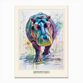 Hippopotamus Colourful Watercolour 3 Poster Canvas Print