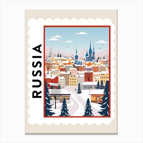 Retro Winter Stamp Poster Moscow Russia 3 Canvas Print