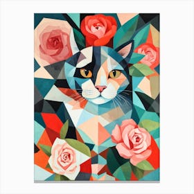 Cat With Roses Canvas Print