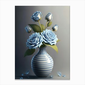 Blue Roses In A Vase Canvas Print