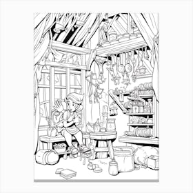 The Blue Fairy S Workshop (Pinocchio) Fantasy Inspired Line Art 3 Canvas Print