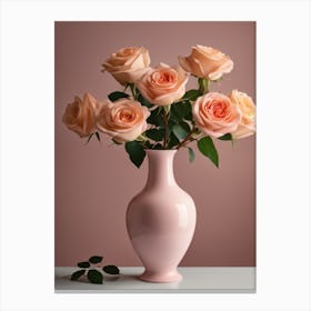 A Vase Of Pink Roses 92 Canvas Print