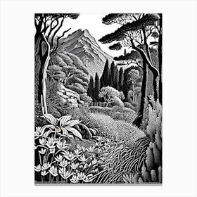 Giardino Botanico Alpino Di Pietra Corva, 1, Italy Linocut Black And White Vintage Canvas Print