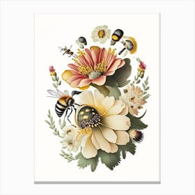 Flower With Bees 4 Vintage Canvas Print