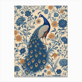 Floral Blue & Brown Peacock Canvas Print