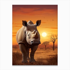 Rhinoceros Sunset Painting 2 Canvas Print