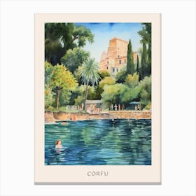 Swimming In Corfu Greece Watercolour Poster Canvas Print